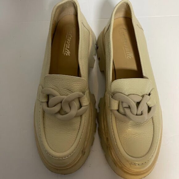 L'intervalle Cream Pebbled Leather Chunky Chain Platform Loafers Size EU 41 - Picture 2 of 12